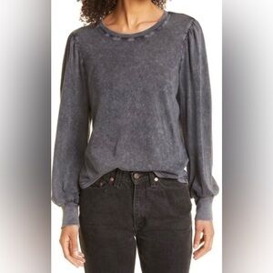 RAILS Emilia Black Acid Wash Long Sleeve Micro Pouf Sleeves XS RARE Cotton Top